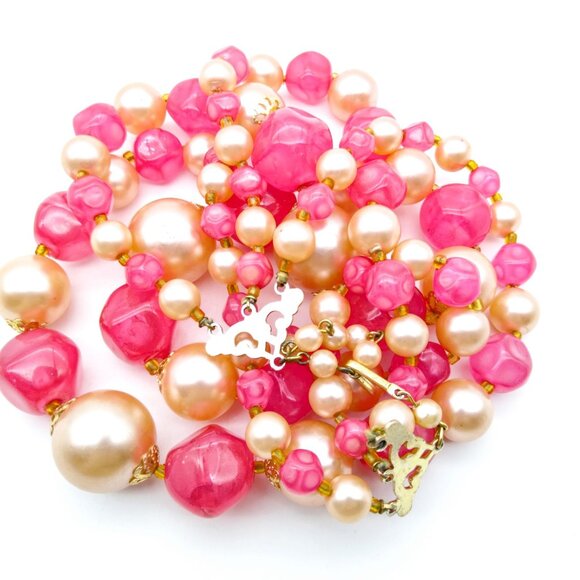 Vintage Beaded Triple Strand Necklace, Hong Kong Faux Pearls and Chunky Bubblegu - Picture 2 of 2